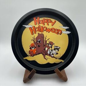 Vintage 1990 Retro Happy Halloween Bear Round Metal Serving Tray House of Lloyd